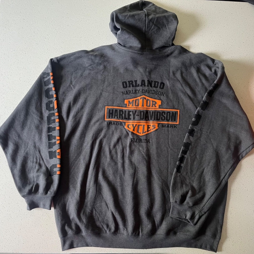 Harley Davidson Full Zip Dark Grey Orange Hoodie Jacket Logo Back Motorcycle - Picture 8 of 8